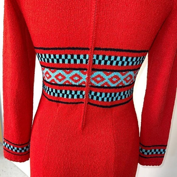 Picardo Knits Vintage Sweater Dress Size Small Red Knit Fitted Midi Cowl Neck - Picture 10 of 14